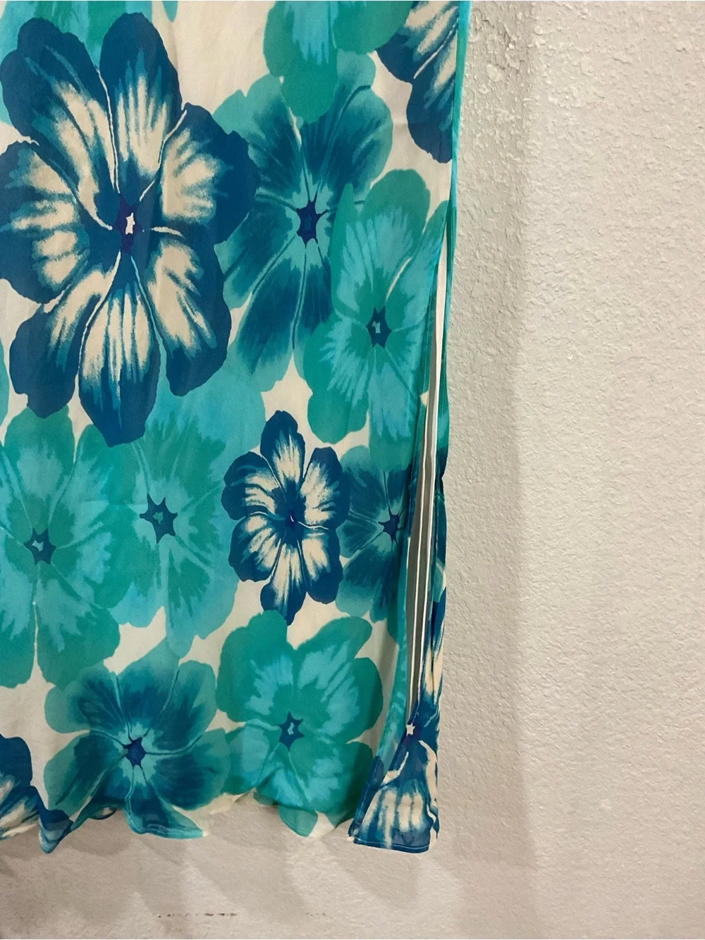 Express Y2K 100% Silk Blue & Teal Floral Maxi Skirt - Picture 3 of 5